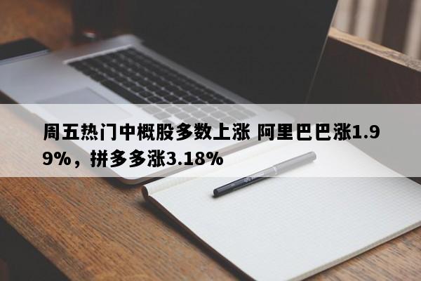 周五热门中概股多数上涨 阿里巴巴涨1.99%，拼多多涨3.18%